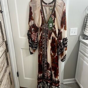 FARM Rio Red and Brown Floral Maxi Dress